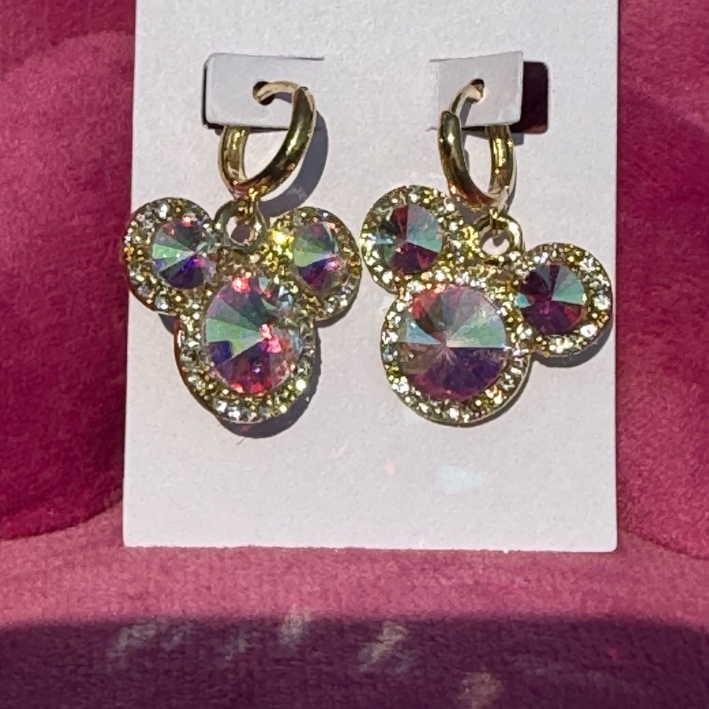 NEW Mickey Iridescent Aurora Borealis Crystal and Multicolor Stud Earrings